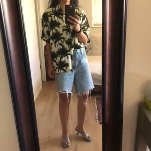 OVERLOVER Linen Palm Tree Temescal Top Button Down Shirt XS